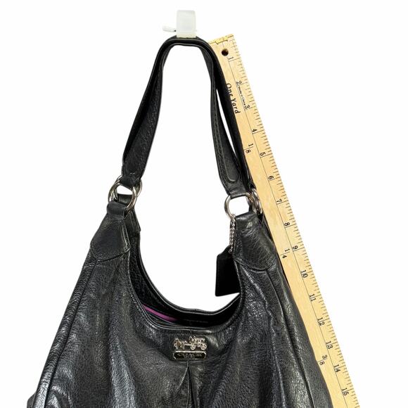 Coach Madison Maggie Shoulder Bag Black Pebbled Leather Designer Hobo Purse - Picture 13 of 16
